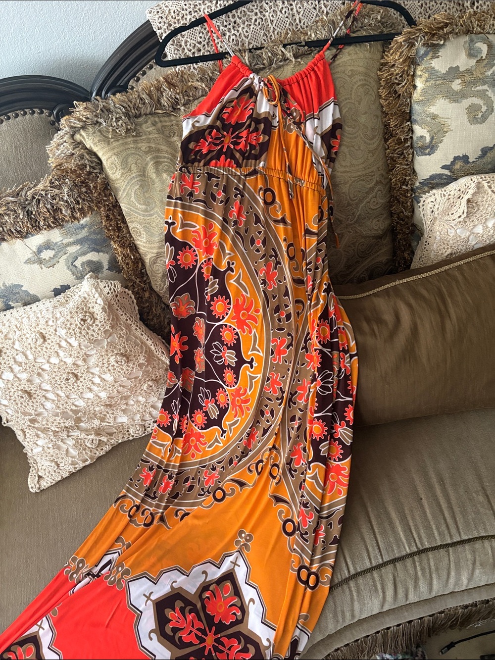 ACE fashion Orange & Red Printed Maxi Dress